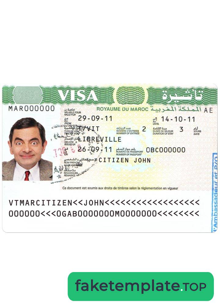 Feature of fake MOROCCO visa example